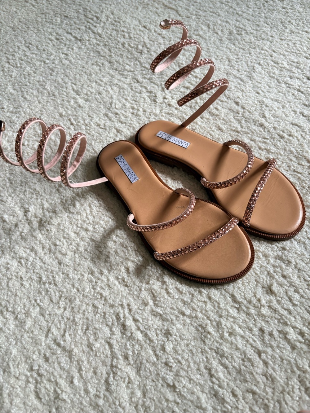 Rose Gold Lace-Up Flat Sandals- new never worn